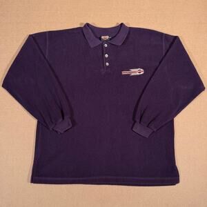 Vintage Harley Davidson 90s Purple Fleece Long Sleeve Polo Shirt Size Large